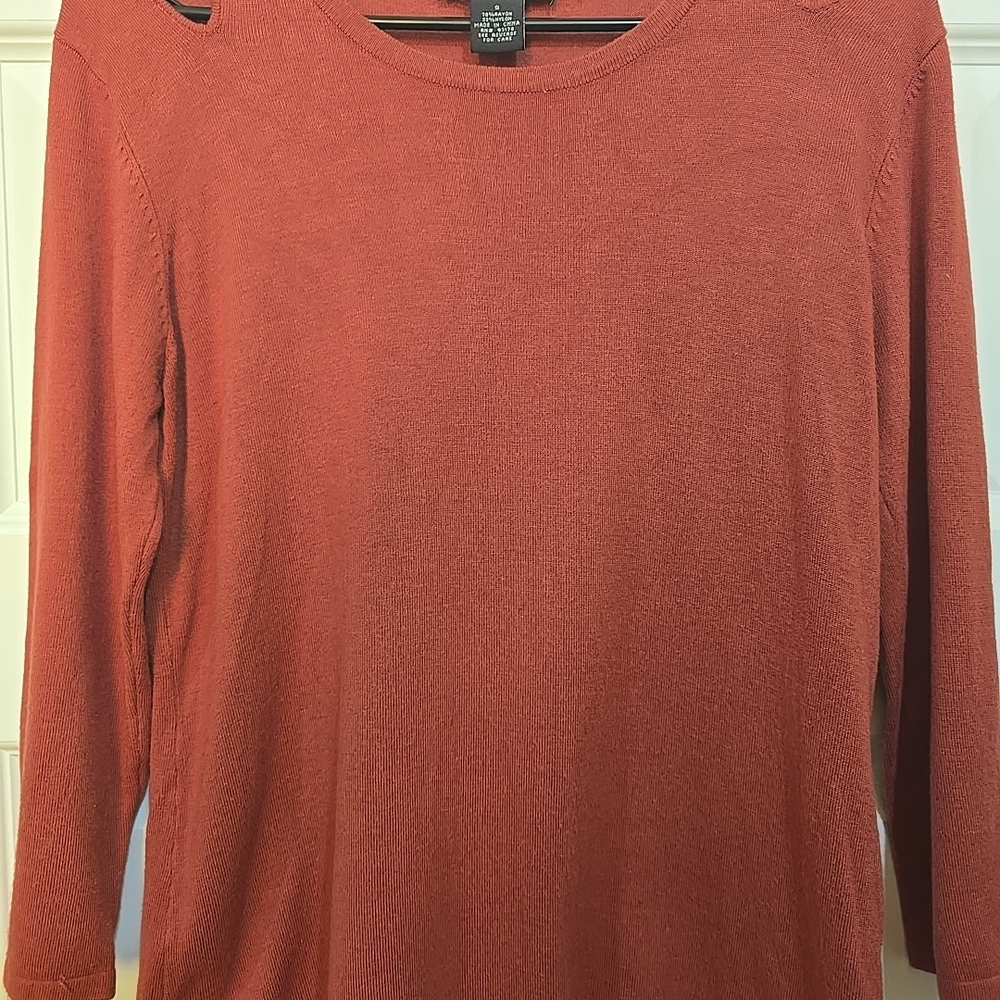 Chelsea And Theodore Rust Orange Cold Shoulder‎ Long Sleeve Sweater Top S Small